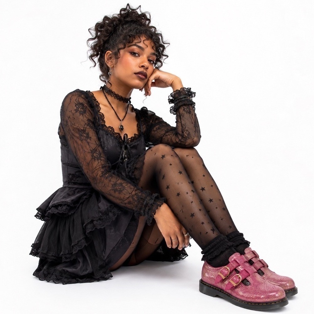 Dr. Martens 8065 Y Pink Glitter Mary Jane Double Strap Shoes 6 Whimsigoth 107-06